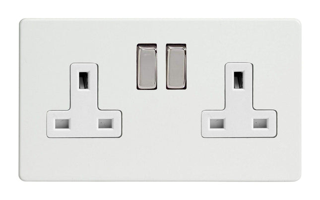 Varilight XDQ5WS 13A Socket Premium White Steel 2-Gang,86x147x32mm