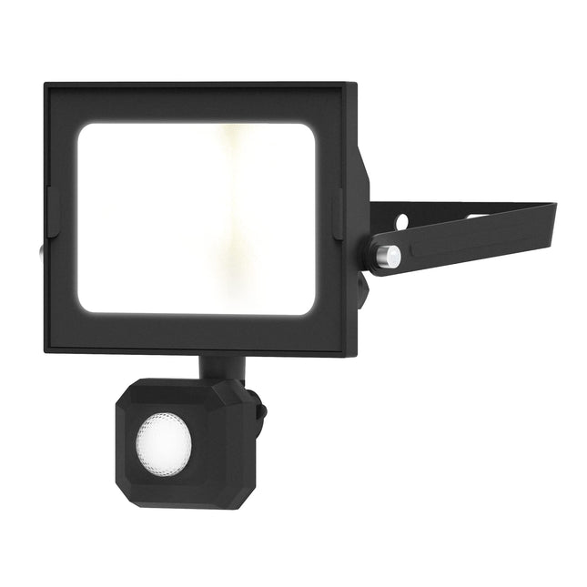 4lite Outdoor Graden/Security LED Floodlight with PIR Sensor IP44 30w 2550lm Black Cool White