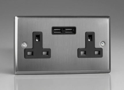 Varilight XT5U2B 13A Socket 2-Gang With USB Brushed Steel Black