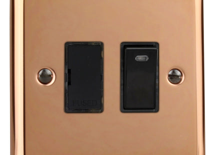 Varilight XY6NB.CU Switched Spur Connection Unit with Neon 13 Amp Polished Copper (Black Inserts)