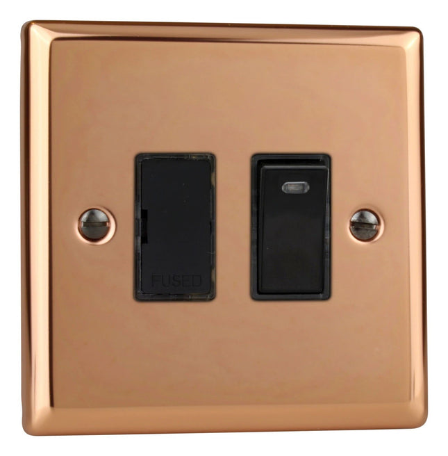 Varilight XY6NB.CU Switched Spur Connection Unit with Neon 13 Amp Polished Copper (Black Inserts)