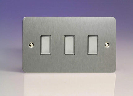 Varilight 3-Gang Tactile Touch Control Dimming Light Switch Slave for use with Eclique2 Master on 2-Way Circuits (Twin Plate) Brushed Steel JFSES003