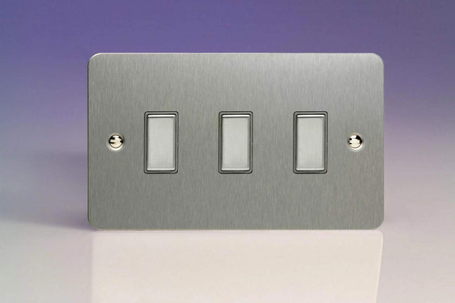 Varilight 3-Gang Tactile Touch Control Dimming Light Switch Slave for use with Eclique2 Master on 2-Way Circuits (Twin Plate) Brushed Steel JFSES003