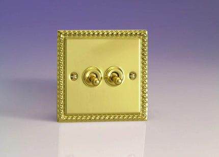 Varilight XGT2 Toggle Switches Georgian Brass 2-Gang