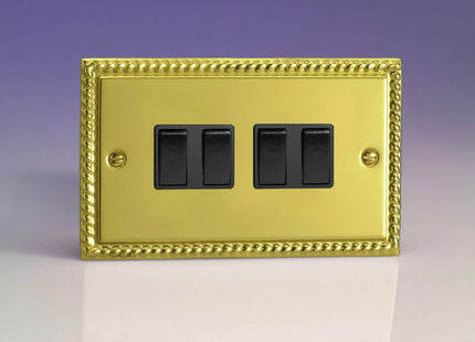Varilight XG9B Rocker Switches 4 Gang Georgian Brass Black