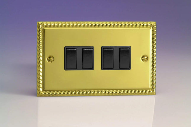 Varilight XG9B Rocker Switches 4 Gang Georgian Brass Black