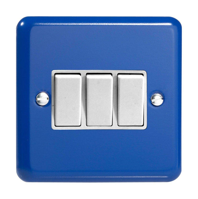 Varilight 3-Gang 10A 1- or 2-Way Rocker Light Switch Reflex Blue XY3W.RB