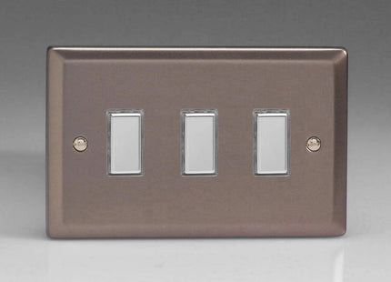Varilight 3-Gang Tactile Touch Control Dimming Light Switch Slave for use with Eclique2 Master on 2-Way Circuits (Twin Plate) Pewter JRES003