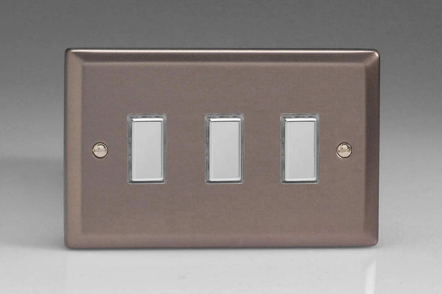 Varilight 3-Gang Tactile Touch Control Dimming Light Switch Slave for use with Eclique2 Master on 2-Way Circuits (Twin Plate) Pewter JRES003