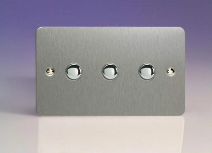 Varilight 3-Gang 6A 1-Way Push-to-Make Momentary Switch (Twin Plate) Brushed Steel XFSM3