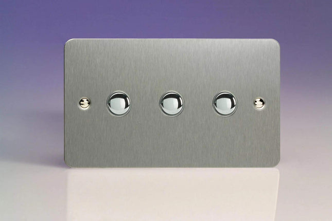 Varilight 3-Gang 6A 1-Way Push-to-Make Momentary Switch (Twin Plate) Brushed Steel XFSM3
