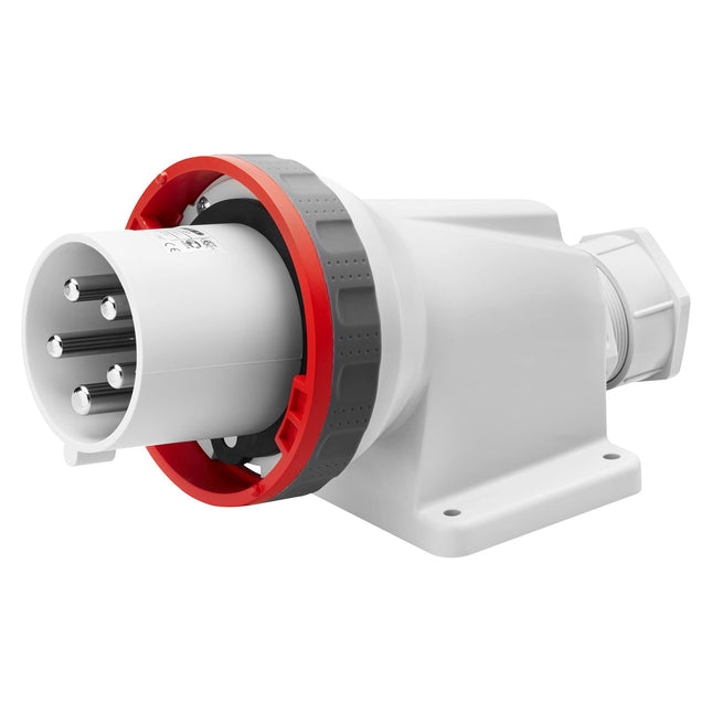 Gewiss GW61453 Low Voltage High Current Fixed Watertight 90 Degree Surface-Mounting Plug with Mantle Connection, IP67, 6 Reference, 3P+N+E Pole, 380V-415V, 63 A, 50 Hz/60 Hz, Red