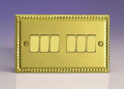 Varilight XG96D Rocker Switches Georgian Brass Brass 6 Gang