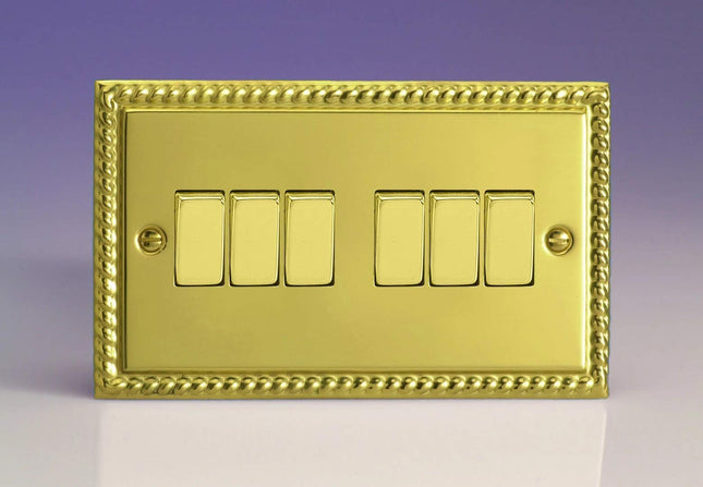 Varilight XG96D Rocker Switches Georgian Brass Brass 6 Gang