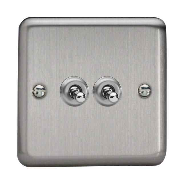 Varilight Classic Matt Chrome 2-Gang 10A 1 Or 2 Way Toggle Switch Decorative 2-Gang 10A 1- or 2-Way Toggle Switch