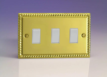 Varilight XG93W Rocker Switches Georgian Brass White 3 Gang