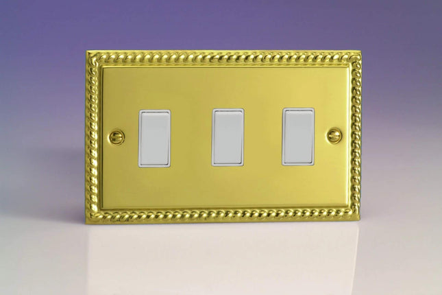 Varilight XG93W Rocker Switches Georgian Brass White 3 Gang