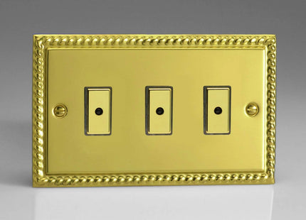 Varilight 3-Gang 1-Way Remote/Tactile Touch Control Master LED Dimmer 3 x 0-100W (Max 10 LEDs) Georgian Brass JGE103