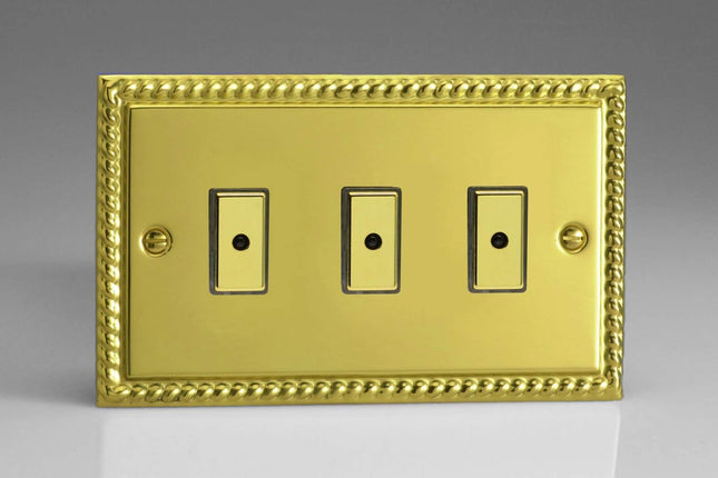 Varilight 3-Gang 1-Way Remote/Tactile Touch Control Master LED Dimmer 3 x 0-100W (Max 10 LEDs) Georgian Brass JGE103