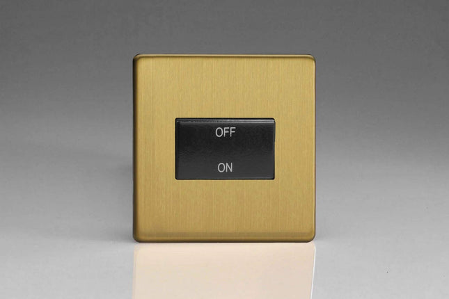 Varilight Flat Plate Screwless Brushed Brass Fan Isolator Switch Black Insert XDBFIBS