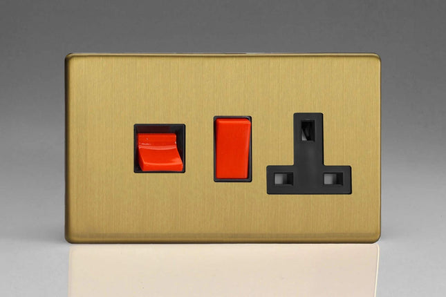 Varilight XDB45PBS 45 Amp Cooker Switch with 13 amp Socket Screwless brushed Brass