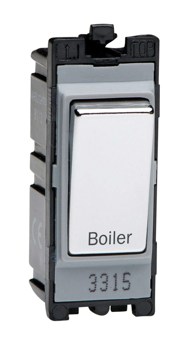 Varilight Engraved 20A 1-Way Double Pole Switch 'Boiler' PowerGrid Chrome G201DC.BR
