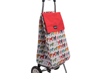 Sabichi Pug Multicoloured Shopping Trolley Foldable Grocery Trolley 45ltr Capacity Steel Body Frame 95 x 35 x 28cm 2 wheeled shopping trolley