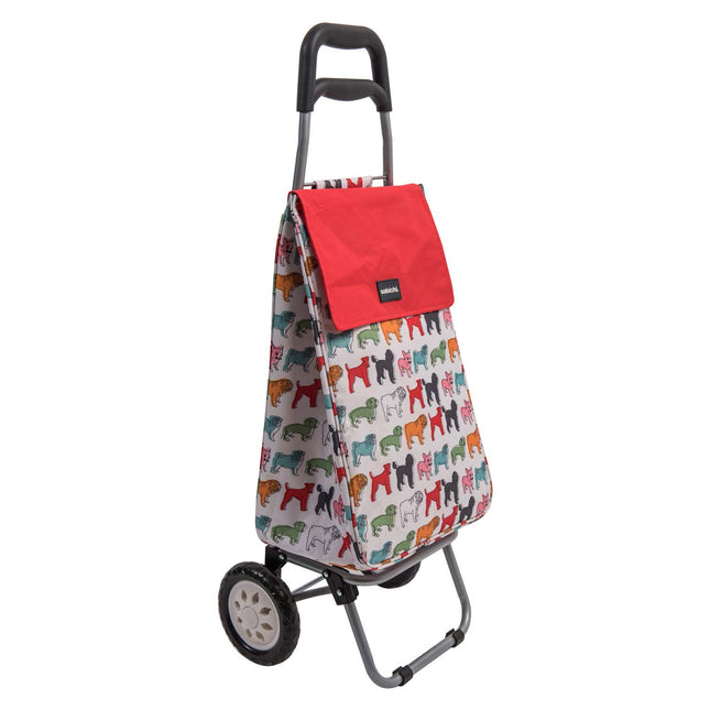 Sabichi Pug Multicoloured Shopping Trolley Foldable Grocery Trolley 45ltr Capacity Steel Body Frame 95 x 35 x 28cm 2 wheeled shopping trolley