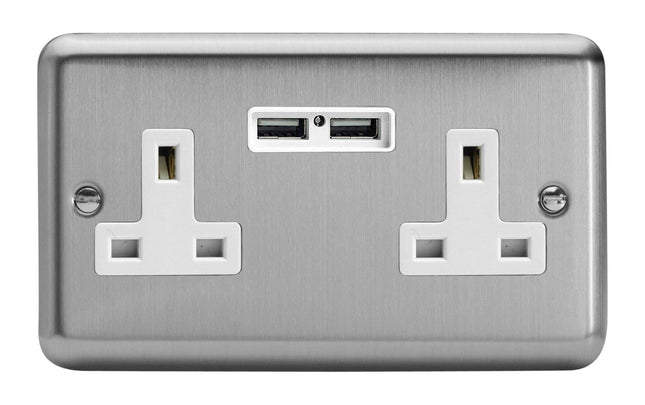 Varilight XS5U2W 13A Socket 2-Gang With USB White