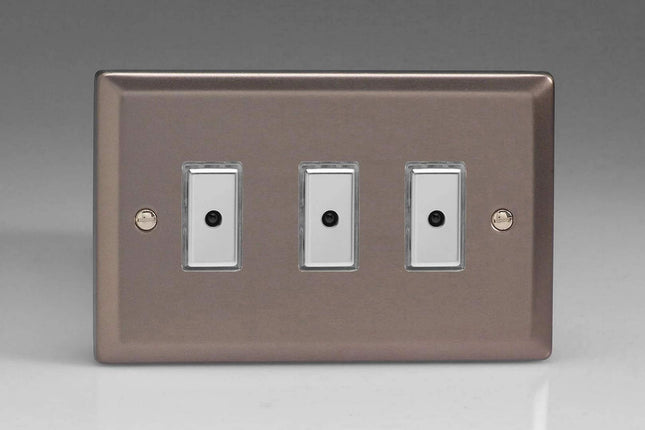 Varilight 3-Gang 1-Way Remote/Tactile Touch Control Master LED Dimmer 3 x 0-100W (Max 10 LEDs) Pewter JRE103
