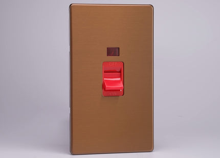 Varilight XDY45NS.BZ Screwless Brushed Bronze 45A DP Cooker Switch Vertical Twin Plate + Neon
