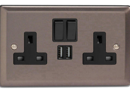 Varilight XR5U2SB 13A Socket 2-Gang With USB Pewter Effect Black