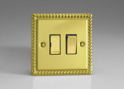 Varilight 13A Switched Fused Spur with Metal Inserts Georgian Brass XG6D