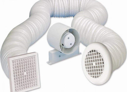 Airvent 434446A Inline Loft Extractor Fan with Timer 4" / 100mm for Bathroom Full Kit including Ducting & Grilles