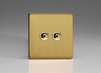 Varilight IJDBI102S Screwless Brushed Brass 2-Gang 1-Way Remote/Touch Master LED Dimmer 0-100W