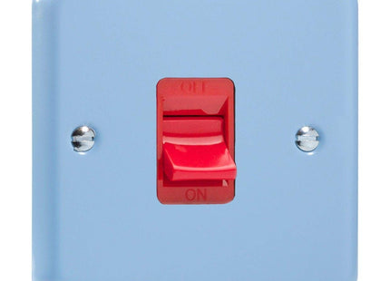 Varilight 45A Cooker Switch (Single Plate, Red Rocker) Duck Egg Blue XY45S.DB