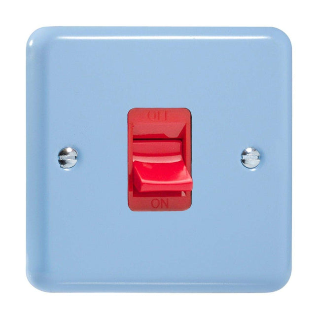 Varilight 45A Cooker Switch (Single Plate, Red Rocker) Duck Egg Blue XY45S.DB