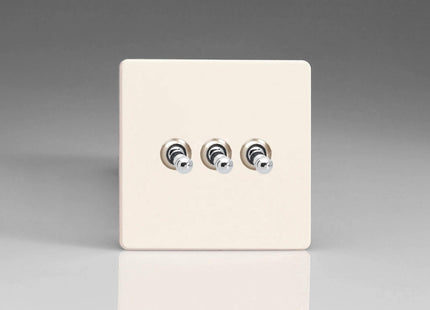 Varilight Primed Ready to Paint Flat Plate Screwless 3 Gang 10 Amp Toggle Switch