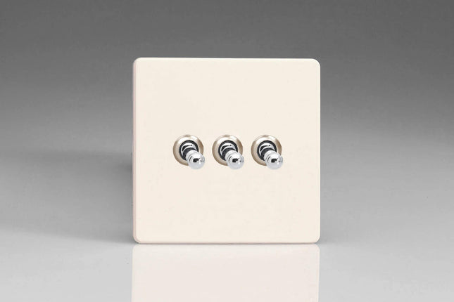 Varilight Primed Ready to Paint Flat Plate Screwless 3 Gang 10 Amp Toggle Switch