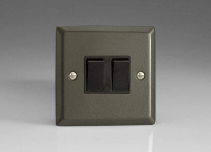 Varilight 2-Gang Intermediate 10A Light Switch Classic Graphite Black Inserts XP77B