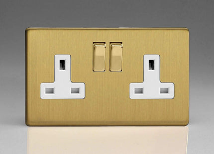 Varilight XDB5WS 13A Socket White 2-Gang Brushed Brass, 86x147x32mm
