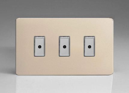 Varilight Eclique 2 3-Gang 1-Way Remote/Tactile Touch Control Master LED Dimmer Light Switch 3 x 0-100W (Max 10 LEDs) Satin Chrome JDNE103S