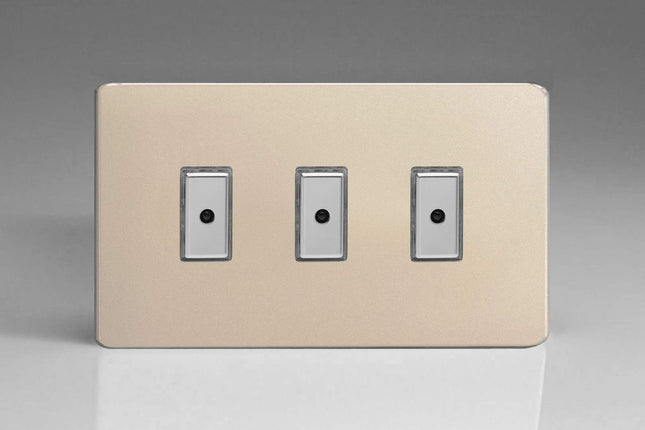 Varilight Eclique 2 3-Gang 1-Way Remote/Tactile Touch Control Master LED Dimmer Light Switch 3 x 0-100W (Max 10 LEDs) Satin Chrome JDNE103S