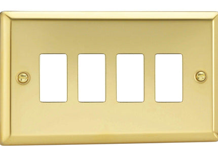 Varilight XVPGY4 Victorian Polished Brass 4 Gang PowerGrid Plate (Twin Plate)
