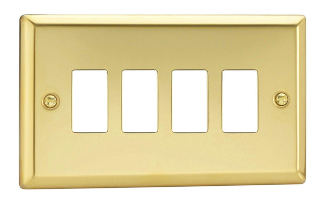 Varilight XVPGY4 Victorian Polished Brass 4 Gang PowerGrid Plate (Twin Plate)