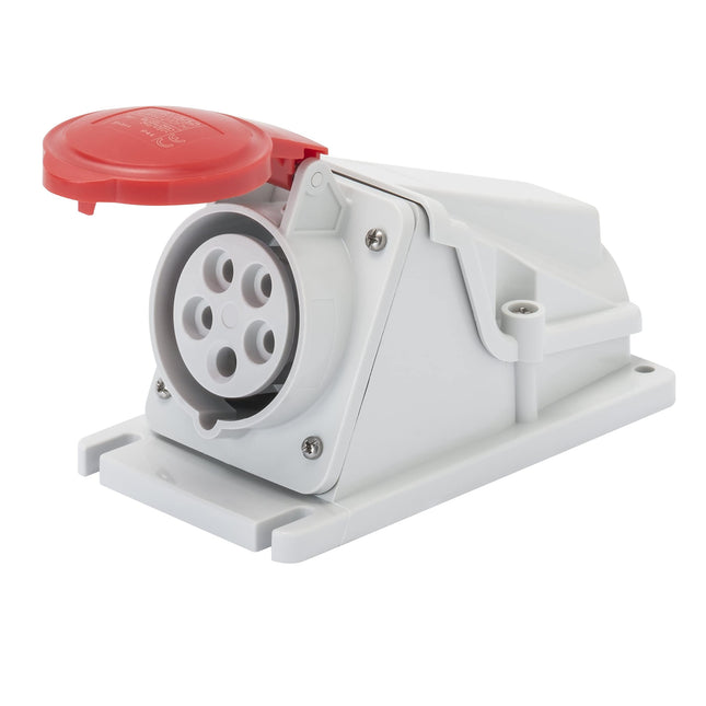 Gewiss GW62482 Low Voltage Screw Wiring 90 Degree Angled Surface-Mounting Socket-Outlet, IP44, 6 Reference, 3P+N+E Pole, 380V-415V, 16 A, 50 Hz/60 Hz, Red