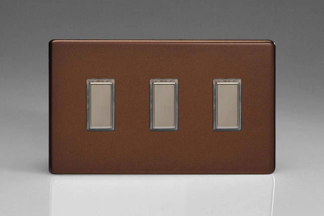 Varilight Eclique 2 3-Gang Tactile Touch Control Dimming Light Switch Slave for use with Master on 2-Way Circuits (Twin Plate) Mocha JDMES003S