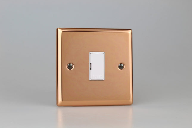 Varilight Classic Polished Copper 13 Amp Unswitched Fused Spur with White Inserts