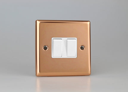 Varilight Classic Polished Copper 2-Gang 2 Way 10 Amp Light Rocker Switch with White Inserts