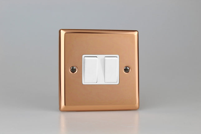 Varilight Classic Polished Copper 2-Gang 2 Way 10 Amp Light Rocker Switch with White Inserts